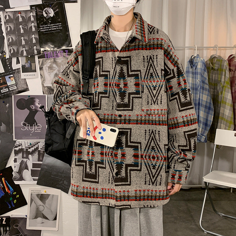 Hong Kong Style Poster Wall Loose Woolen Coat Plus Size Men