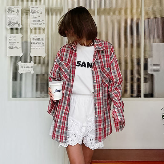 American-style Sun-lined Retro Plaid Shirt