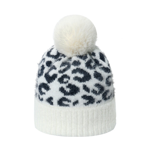 Wool Korean All-match Warm Mink Fur Sleeve Ball Leopard Print Knitted Hat