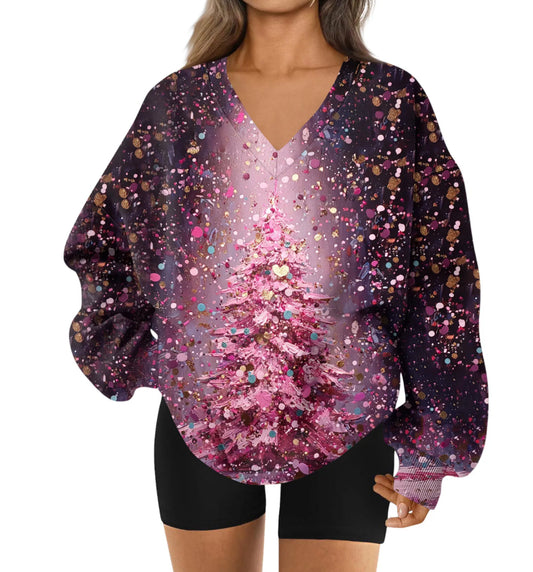 Womens 3D printed V neck Sweatshirt For Fall And Winter