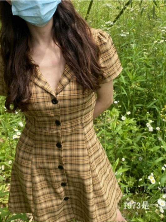 Retro Minority Suit Lapel Tartan Skirt