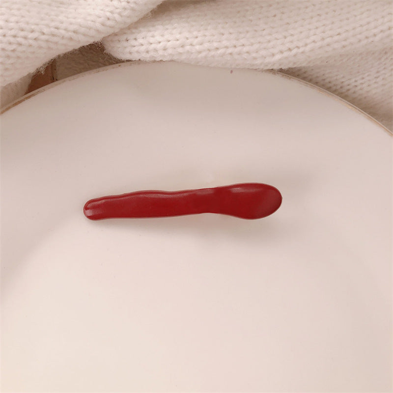 Red Stereo Love Heart-shaped Hairpin French Retro Dots Willow Leaf Clip