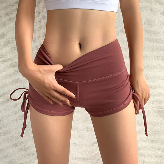 Fitness Yoga Shorts Women's Outer Wear Fitness Exercise Large Drawstring High Elastic Peach Hip