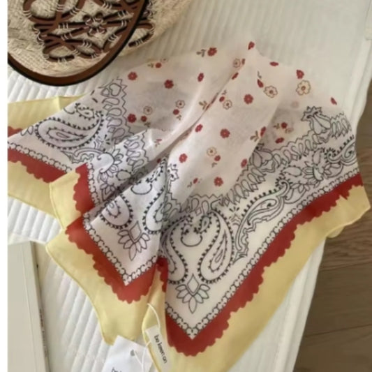 Skin-friendly Soft Cotton And Linen Breathable Neck Protection Small Square Towel Polka Dot
