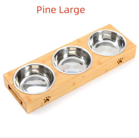 Solid Wood Pet Dining-table Dog Water Bowl Stainless Steel