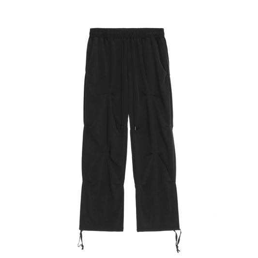Spring And Summer Pleated Casual Drawstring Straight-leg Wide-leg Pants