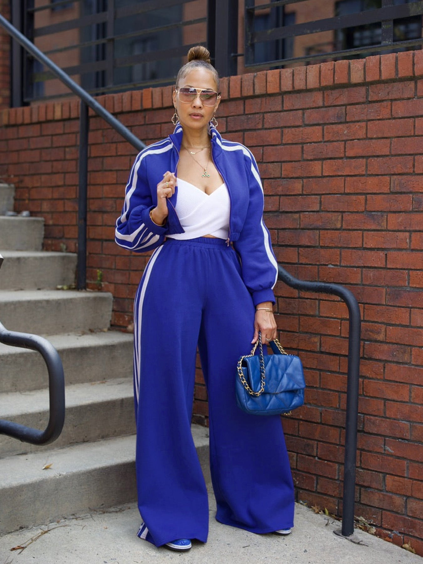 Striped Zipper Thickening Sweater Leisure Commute Suit