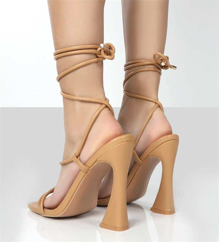 Women's Roman Strappy Chunky High-heeled Square-toe Sandals