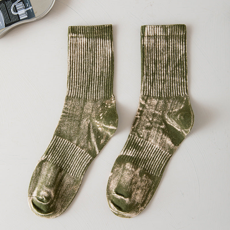 Retro Faded Vintage Tie-dye Sports Mid-calf Socks