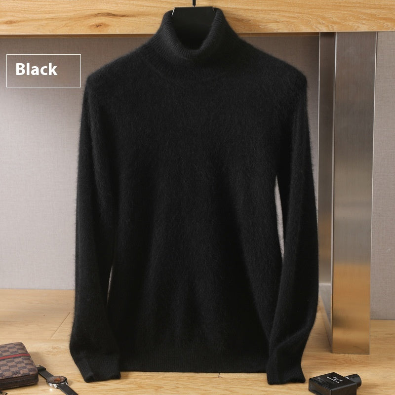Efterår Vinter Mænd Høj Krave Løs Ensfarvet Pullover Mink Underdel Sweater