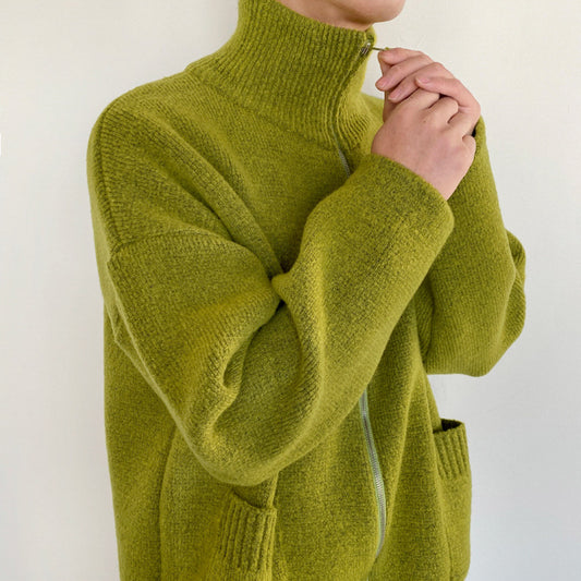 Retro cardigan sweater til mænd med lynlås og løs opretstående krave
