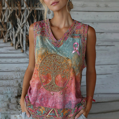 New Womens V Neck Tank Top With A Botanical Floral Print