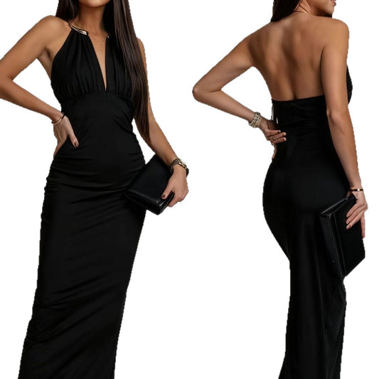 Sexy Deep-V Sleeveless Halterneck Dress