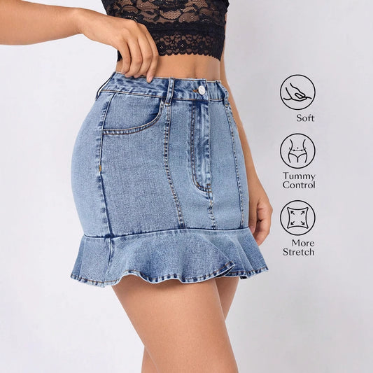 Womens High-waisted Ruffled Midi Skirt