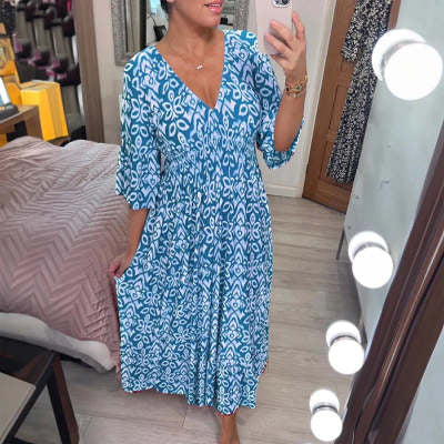 V-neck Floral Loose And Versatile Long Skirt