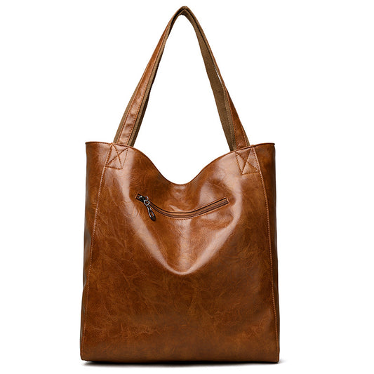 Retro Oil Wax Skin Simple All-match Commute Women's Shoulder Bag