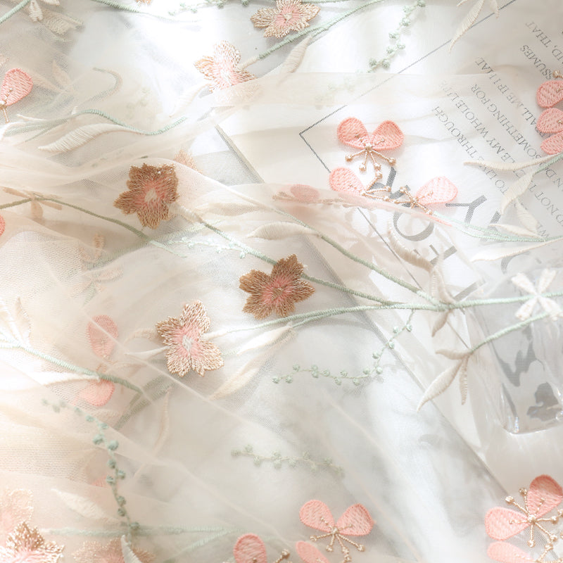 High Waisted Embroidered A-line Skirt Mesh