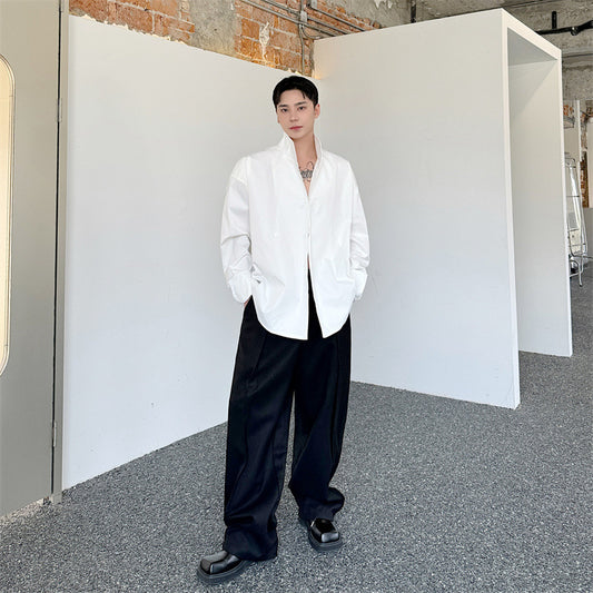 Design Sense Stand Collar Stiff Shirt Jacket