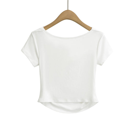 Graceful European And American Style Swing Collar Base Knitting Short Sleeve