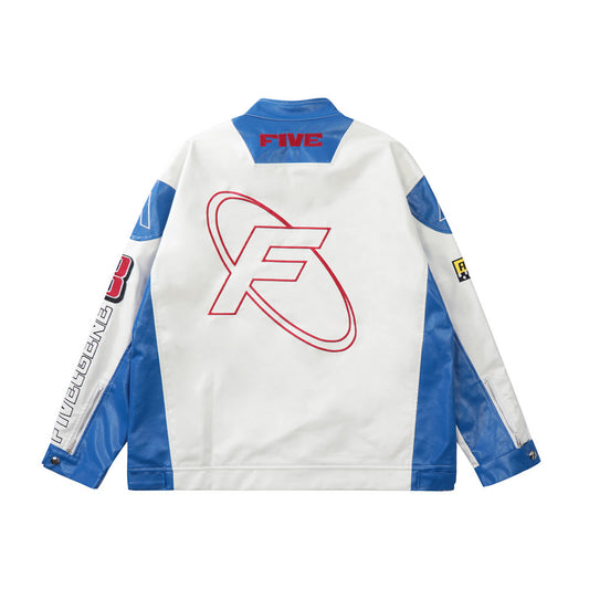 National Fashion American Color Matching PU Leather Jacket