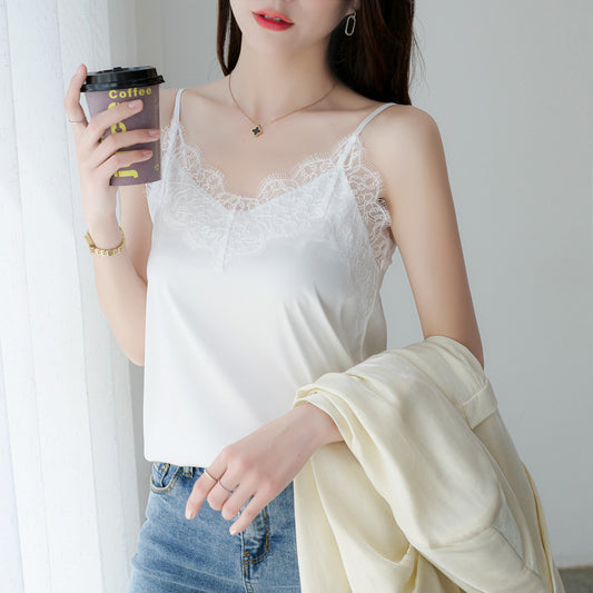 Eyelash Lace Camisole Women's Silk Satin Top