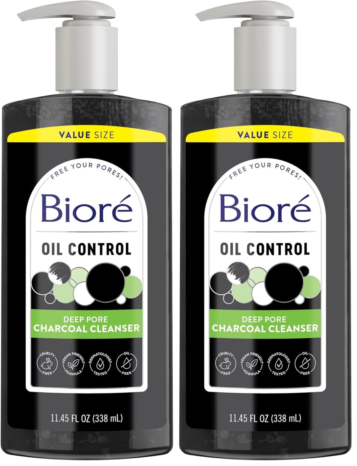 Biore Deep Pore Charcoal Face Wash, Daily Facial Cleanser for Dirt & Makeup Removal, for Oily Skin, Value Size, 11.45 Fl Oz