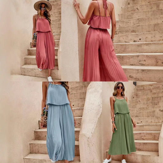 Camisole Tube Top Pleated Loose Fashion Jumpsuit