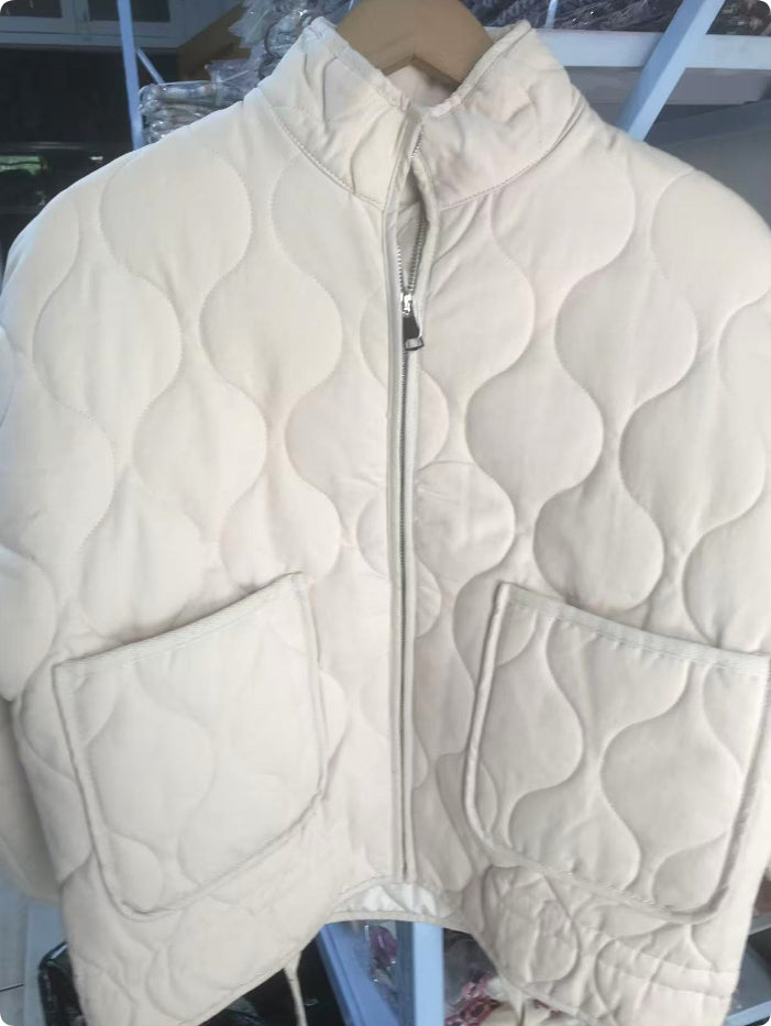 Large Pocket Lace-up Long Sleeve Cotton Coat Jacket Washed Cotton-padded Coat For Women