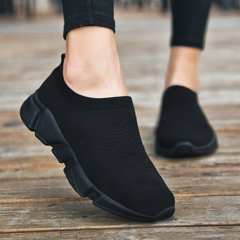 Women's Spring And Autumn Lazy Mother's Shoes Flying Weaving Women's Casual Sports Shoes