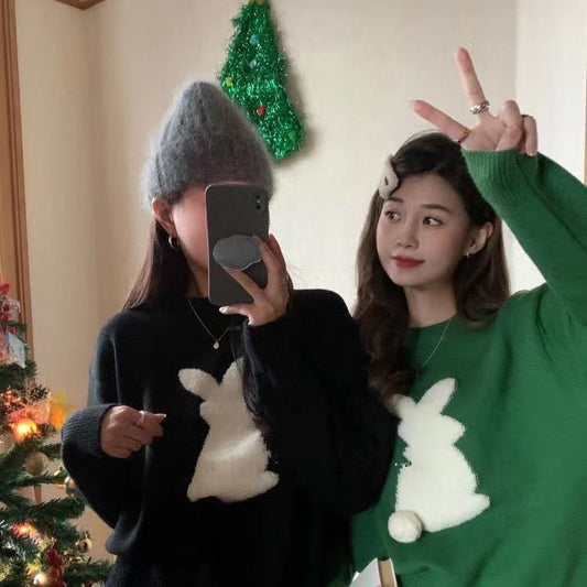 Cute Jacquard Christmas Knitted Sweater For Women