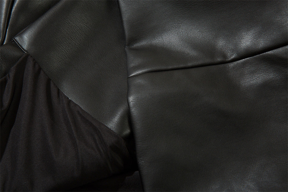 Double Breasted Suit Collar PU Leather Coat