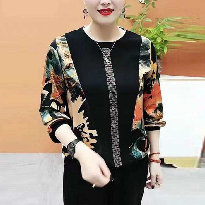 Stylish Printed Rhinestone Casual Top For Women