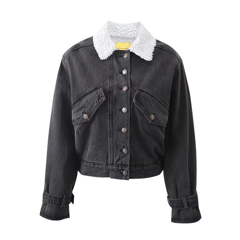 Women's American Style Retro Warm Lamb Wool Denim Jacket