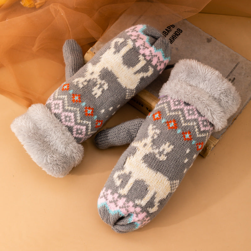 Fingervanter Kvinder Vinter Student Tegnefilm Taske Finger Strikket Uld Halter Fleeceforet Polstret Varm Holder Ridning