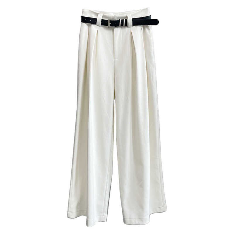 Women's Milky White Casual Pants High Waist Straight Pants