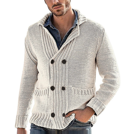 Men's Fashion Solid Color Lapel Long Sleeve Knit Jacket