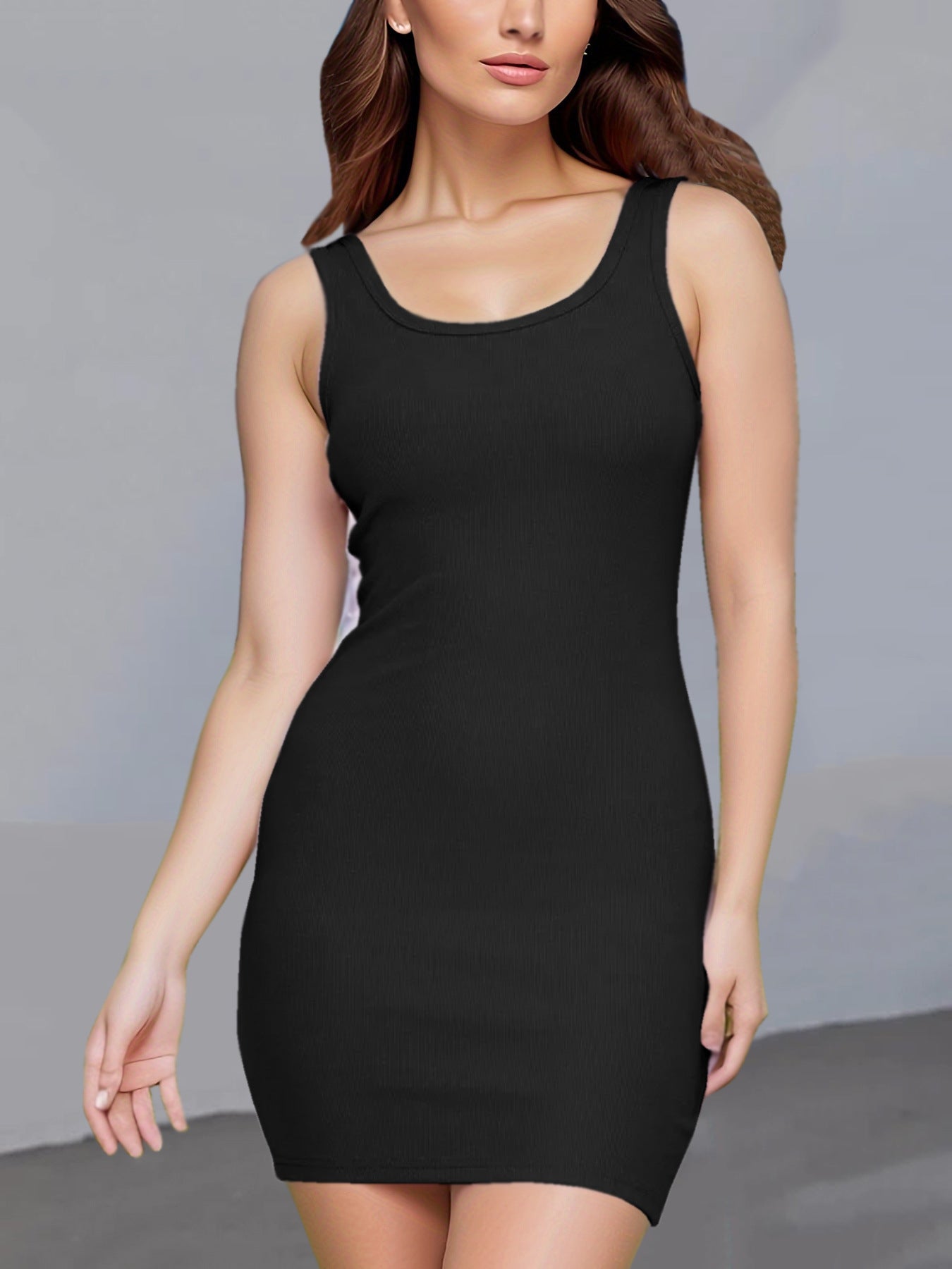 Slim-fit Spaghetti-strap Ribbed Tank Dress With A U-neck