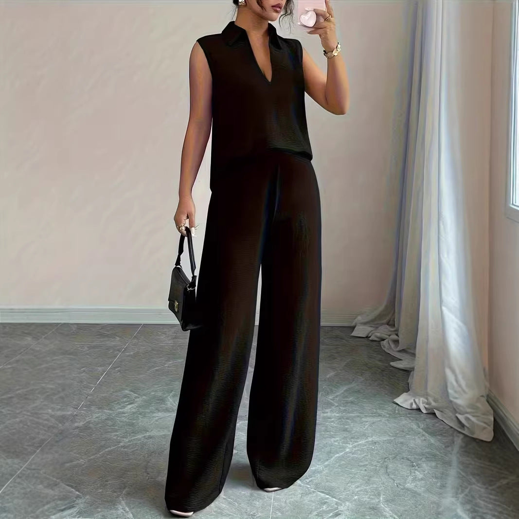 Stylish Sleeveless Top And Wide Leg Pants Set
