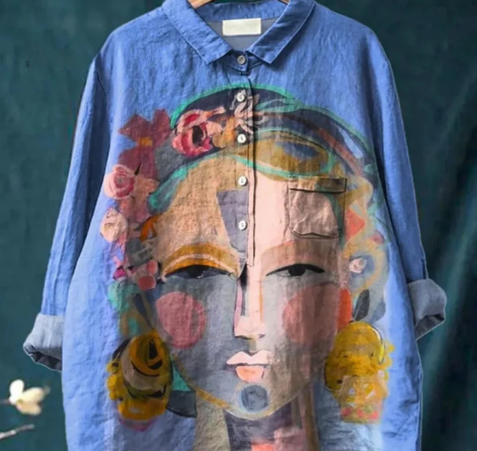 Women's Fashionable Casual Button Printed Shirt