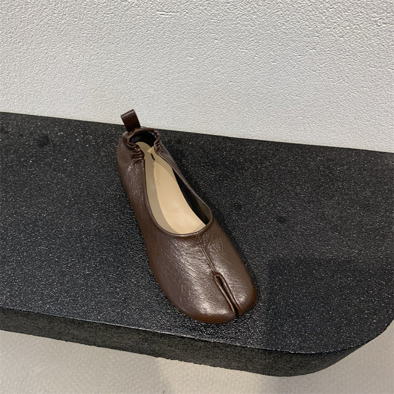 Dames enkle split-tå hestesko ærte tykke hæl pumps
