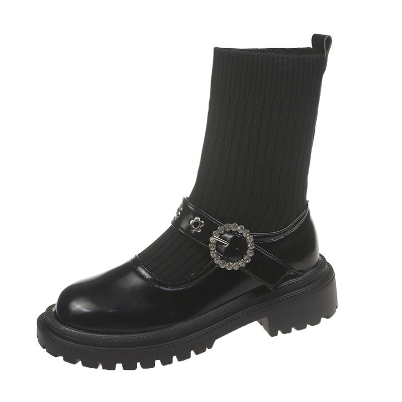 Vintage Good-fit Wool Woven Single Boots Mary Jane Fashion
