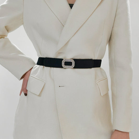 Rhinestone Inlaid Belt Women's Black White All-in-one Elastic Simple Elastic Belt Cinched Waist Suit Coat Waist Decoration