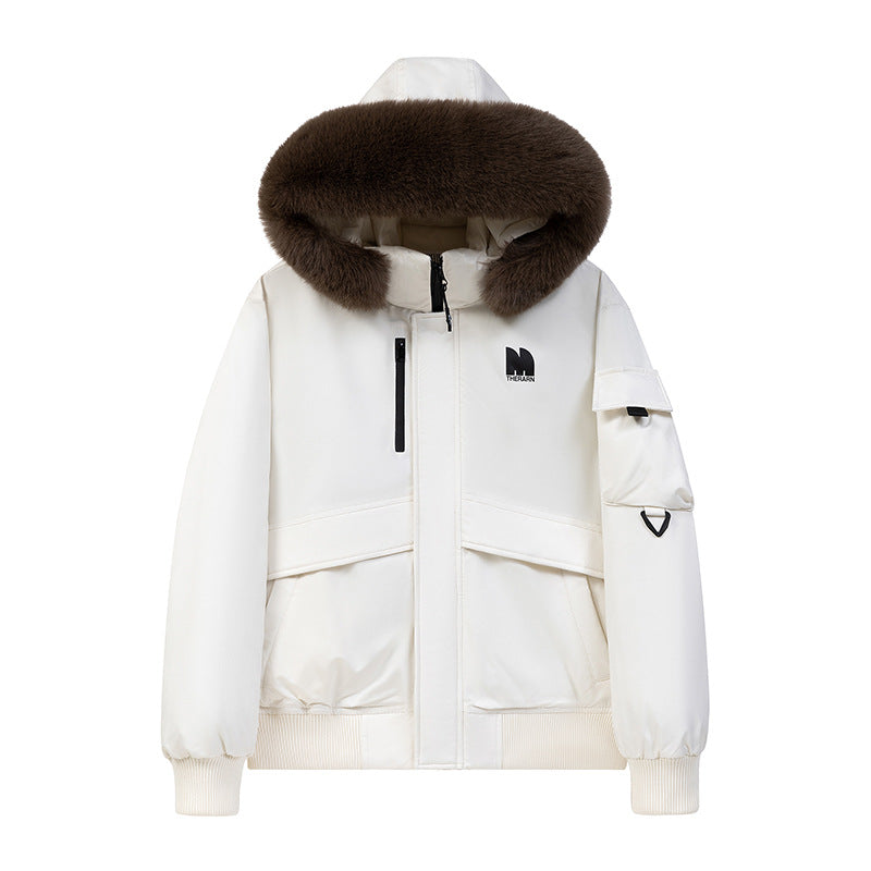 Parka med stor pelskrave og tykt bomuldsfoer
