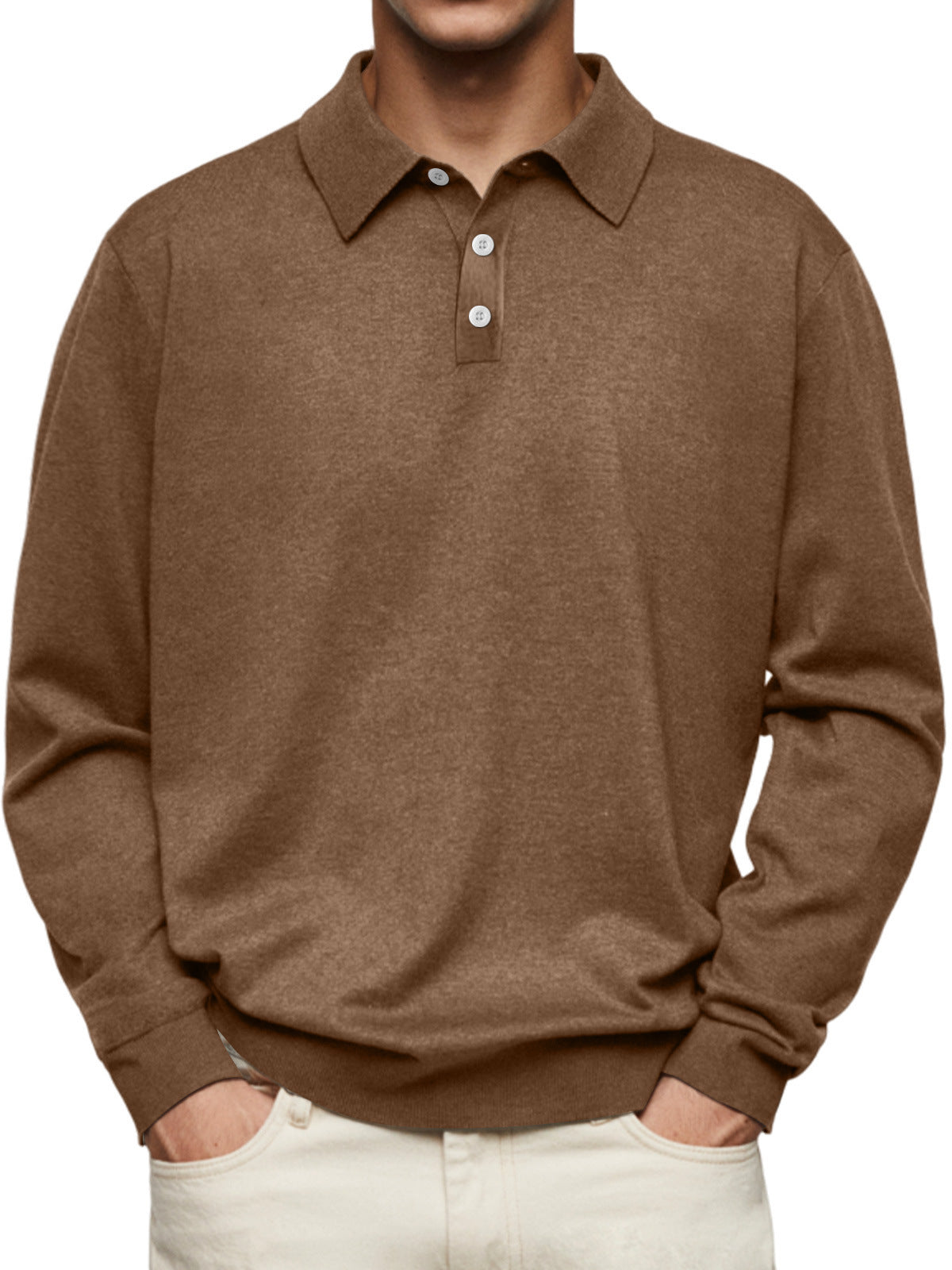 Winter Dralon Long Sleeve V-neck Buttons Men's Casual Jacket Polo Shirt