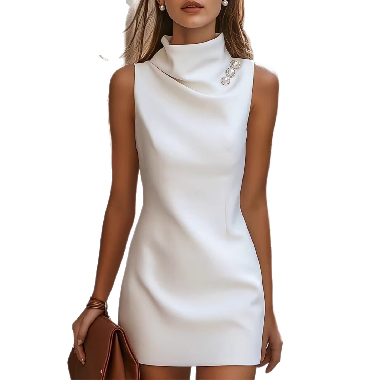 Sleeveless Short Skirt With High Neck And Slim Waist