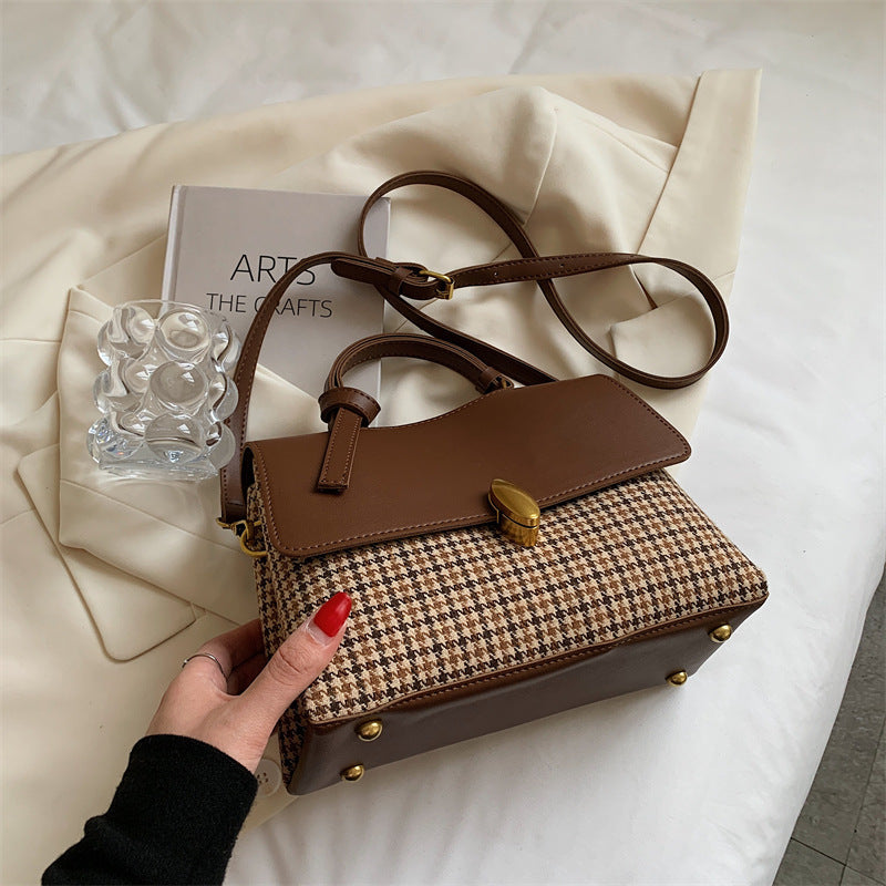 Color Niche Check Handbag Western Style Messenger Bag