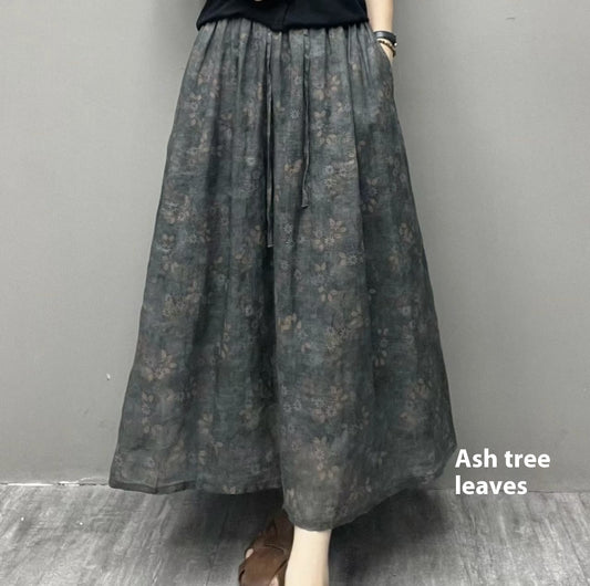 Ramie Printed Skirt Women Big Swing Art