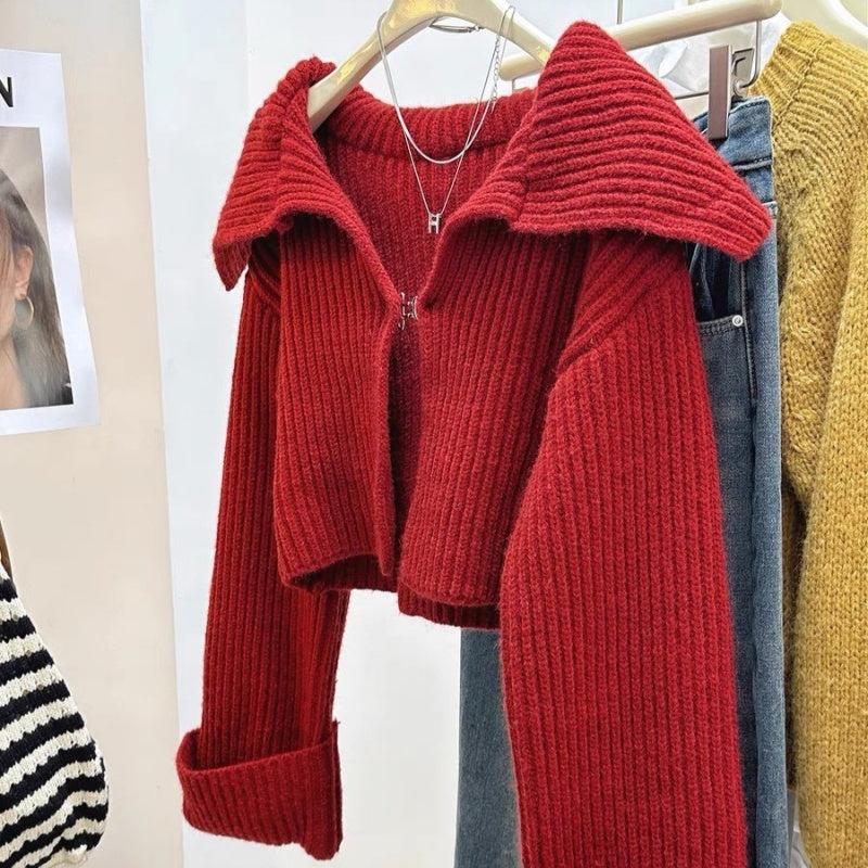Large Lapel All-matching Cropped Sweater Coat