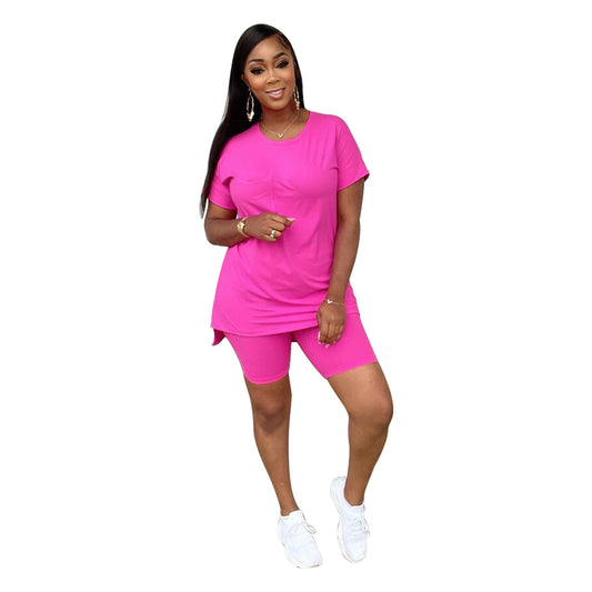 Casual Pocket Split Top Shorts Two-piece Set
