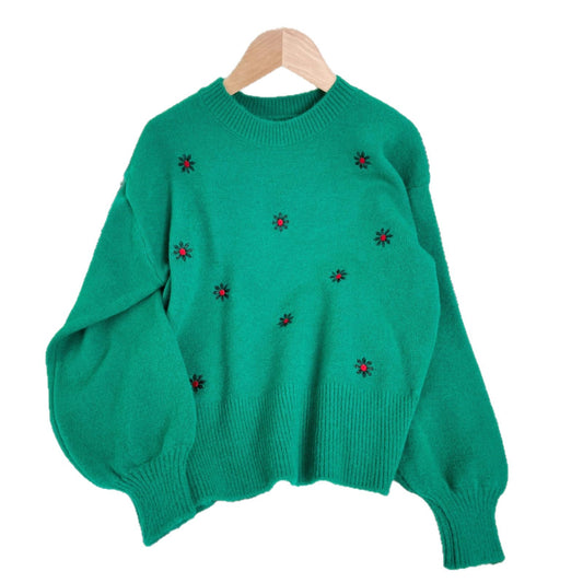 Women's Casual Embroidered Flower Sweater